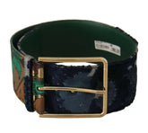 Dolce & Gabbana Green Jaquard Embroid Leather Gold Metal Belt -   -  Dolce & Gabbana.